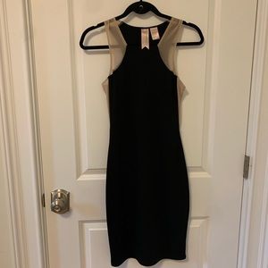Gemma black and nude mesh knee length dress